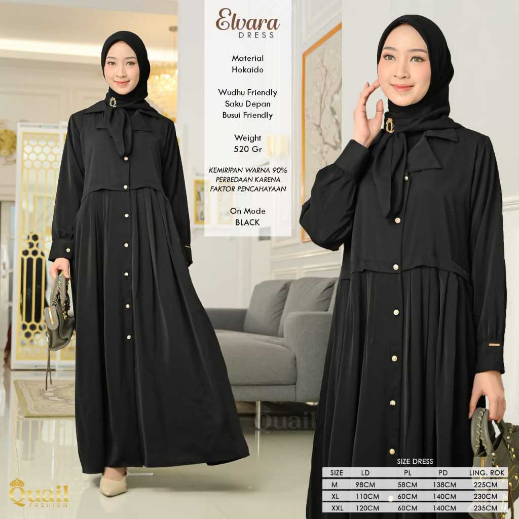 Elvara Quail Gamis elvara Dress Original Quail Hijab Wanita