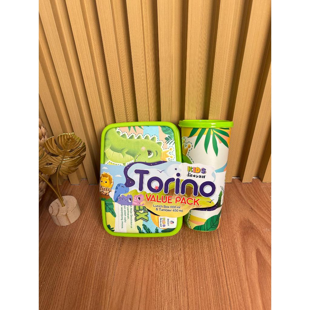 Lunch Box + Gelas Tutup Dinosaurus TORINO - Tempat Bekal + Tempat Minum Dino - Souvenir Ulang Tahun 