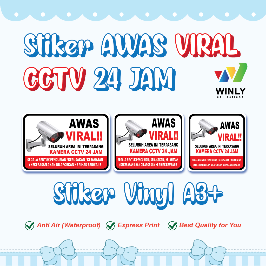 

Stiker CCTV Awas Viral Diawasi Kamera CCTV 24 JAM Vinyl Waterproof Anti Air Tidak Luntur A3+ A4