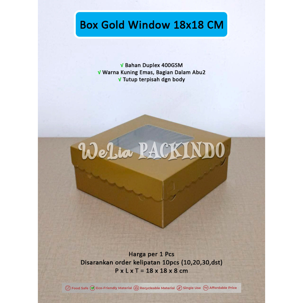 

[1 PCS] Box Gold Window 18x18x8 cm / Kotak Premium Kue Tart Bolu Jendela Transparan 18x18 / Dus Premium Kue Ulang Tahun Hampers / Dus TPS