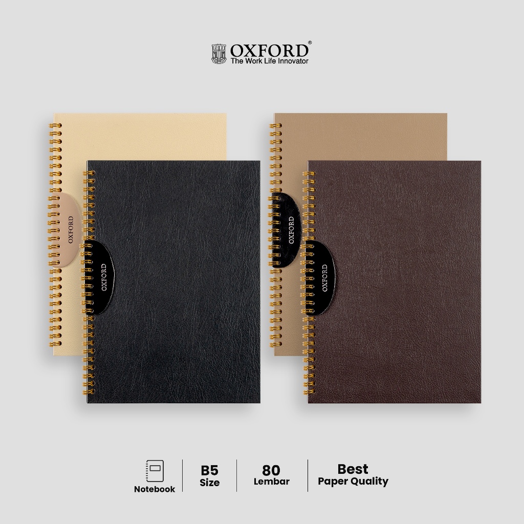 

Oxford Notebook Spiral Ukuran A5/B5 Cover Premium PU Leather - Warna Cream/Black/Brown/Light