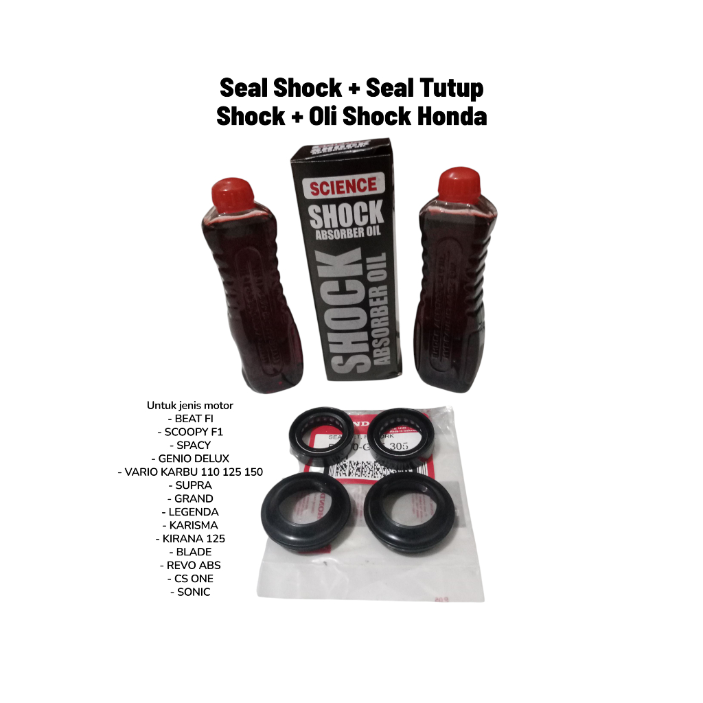 Paket Seal shock + seal tutup shock + oli shock Honda Beat, Vario, Scoopy, Supra, Grand,
