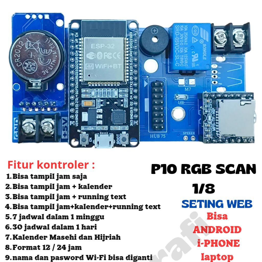 Controller bel sekolah otomatis mp3 P10 RGB scan 1/8S kontroler bel sekolah mp3 full color P10 RGB s