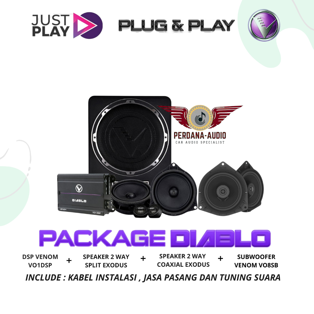 Paket Audio Mobil 2 Way Venom Diablo Just Play – VO1DSP + Speaker Venom Exodus + VO8SB Subwoofer Akt