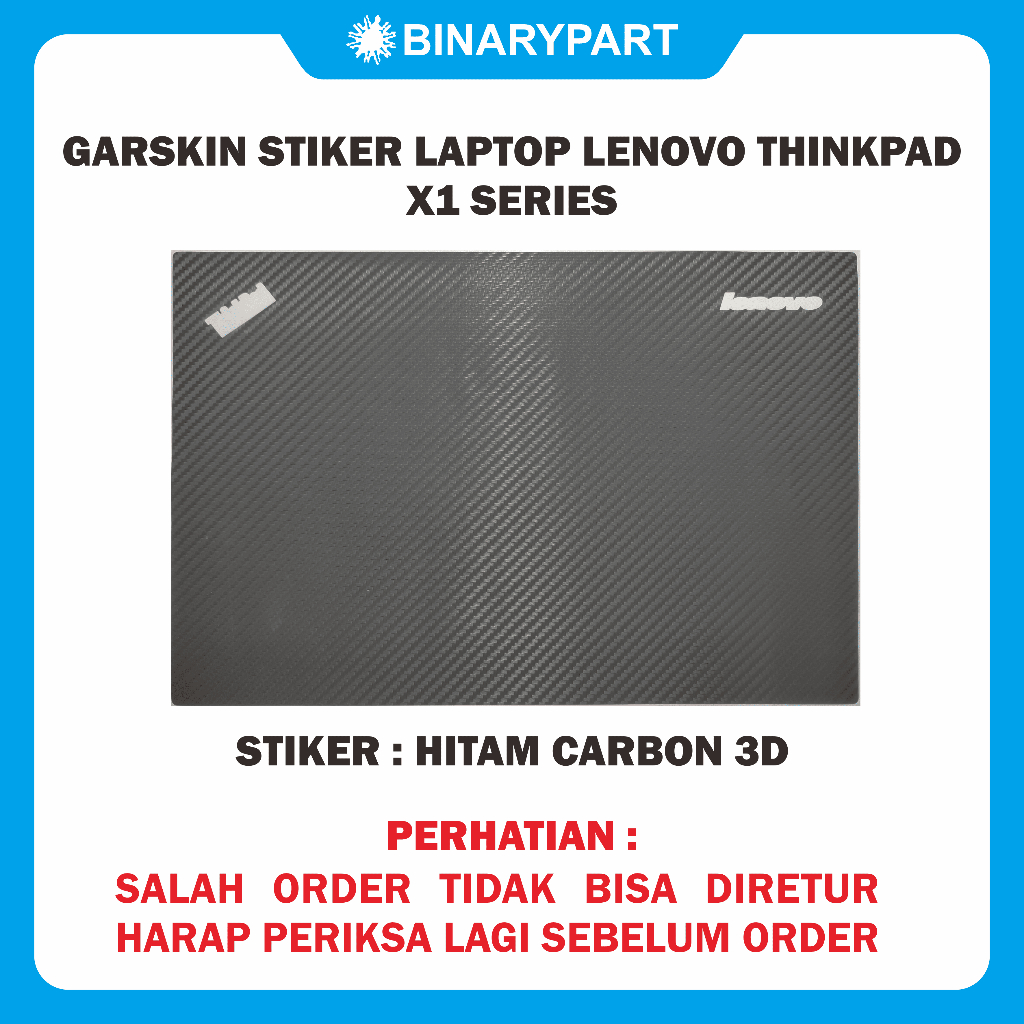 Hitam Carbon 3D X1 Series - GARSKIN Sticker Laptop Lenovo Thinkpad X1 Series Hitam Carbon 3D X1 CARB