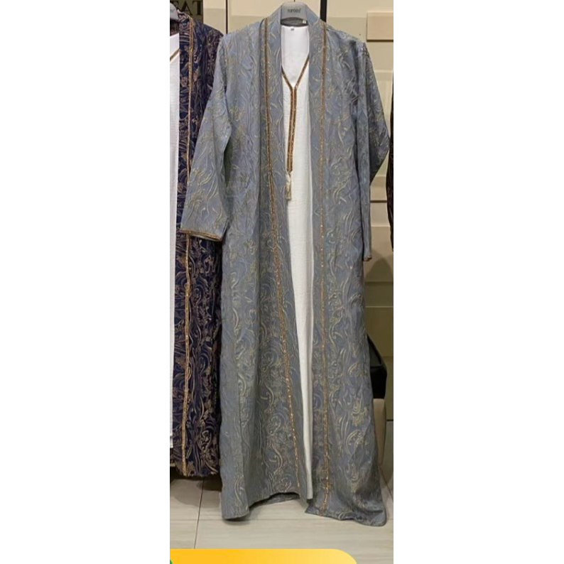 abaya jalabiyah outer bunga bunga abu abu
