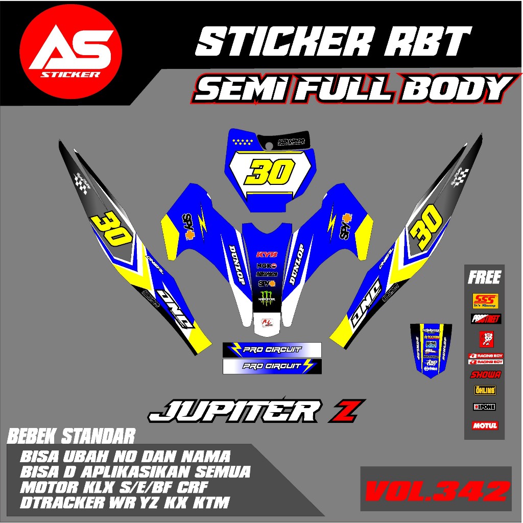 Sticker RBT JUPITER Z SEMI FULL BODY  MOTOR RBT BEBEK MODIF SUPERMOTO YZ CRF KLX KX KTM RBT new terb
