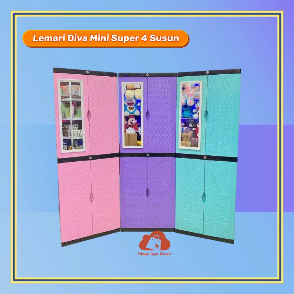 LEMARI DIVA MINI SUPER SUSUN 4 / LEMARI SUSUN KACA / LEMARI KACA PLASTIK PREMIUM