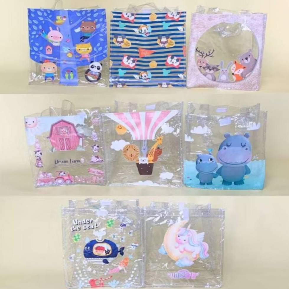 

TAS MIKA MORIF VERONA Ultah uk 20x20 Goodie bag ulang tahun hampers souvenir transparan bening Termurah