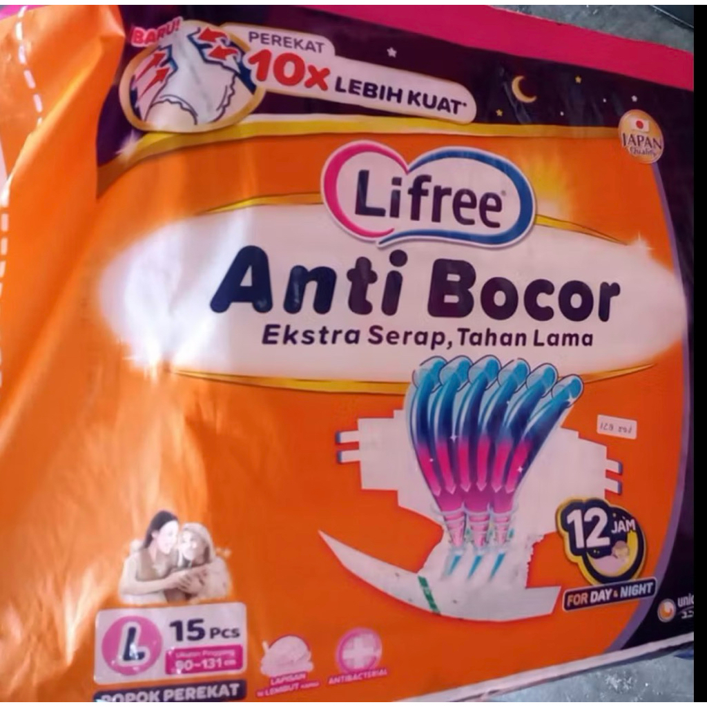 Lifree, popok perekat dewasa, Pampers dewasa L isi 15 tahan 12 jam
