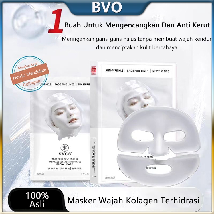 [Beli 1 Gratis 1] SXCS Masker Kolagen Anti Kerut - Infus Kolagen 5pcs/Box | Masker Wajah Functional 