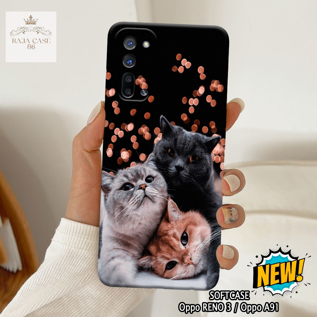 Case Oppo Reno 3 / Oppo A91 - Rajacase - casing Oppo Reno 3 - Motif case Cats - Pelindung handphone 
