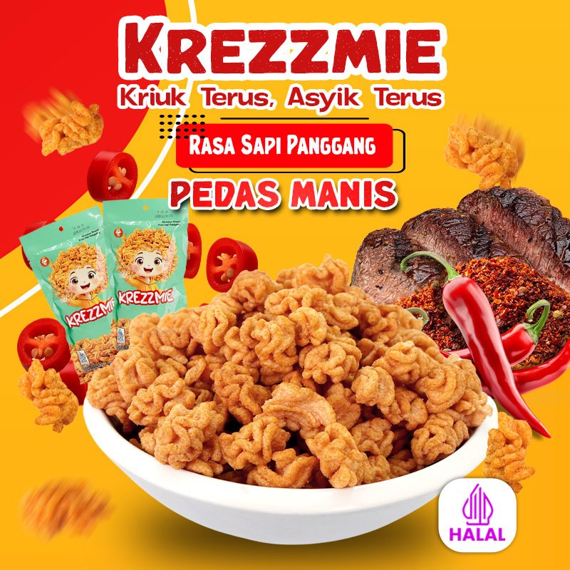 

Krezzmie Snack renyah gurih – Rasa Sapi Panggang Pedas Manis