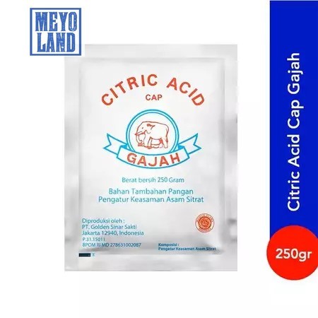 Sitrun Citric Acid Cap Gajah 250 Gr Citrun Asam Sitrat Food Grade Pembersih Pakaian Pemutih Serbagun