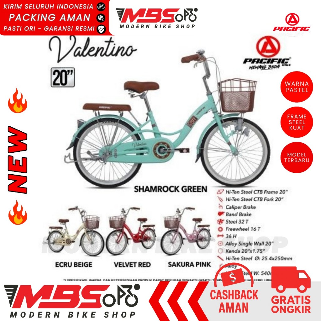 PACIFIC VALENTINO 20 24 26 INCH SEPEDA KERANJANG CITYBIKE WANITA DEWASA REMAJA ANAK
