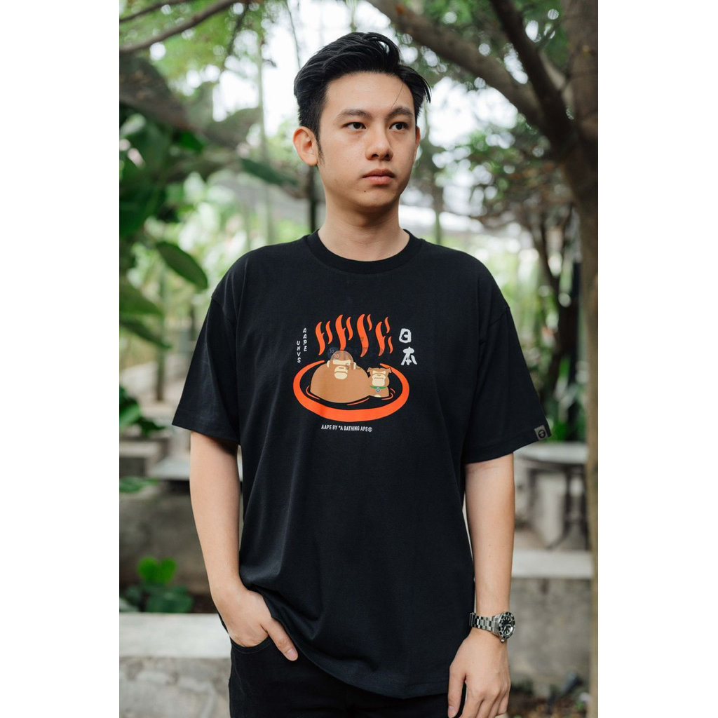 AAPE Onsen Ape Tee Black Original / Baju Kaos Aape Authentic