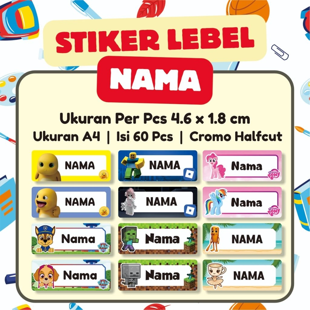 

[ TERMURAH ] LEBEL STIKER ANAK KARAKTER CUSTOM NAMA