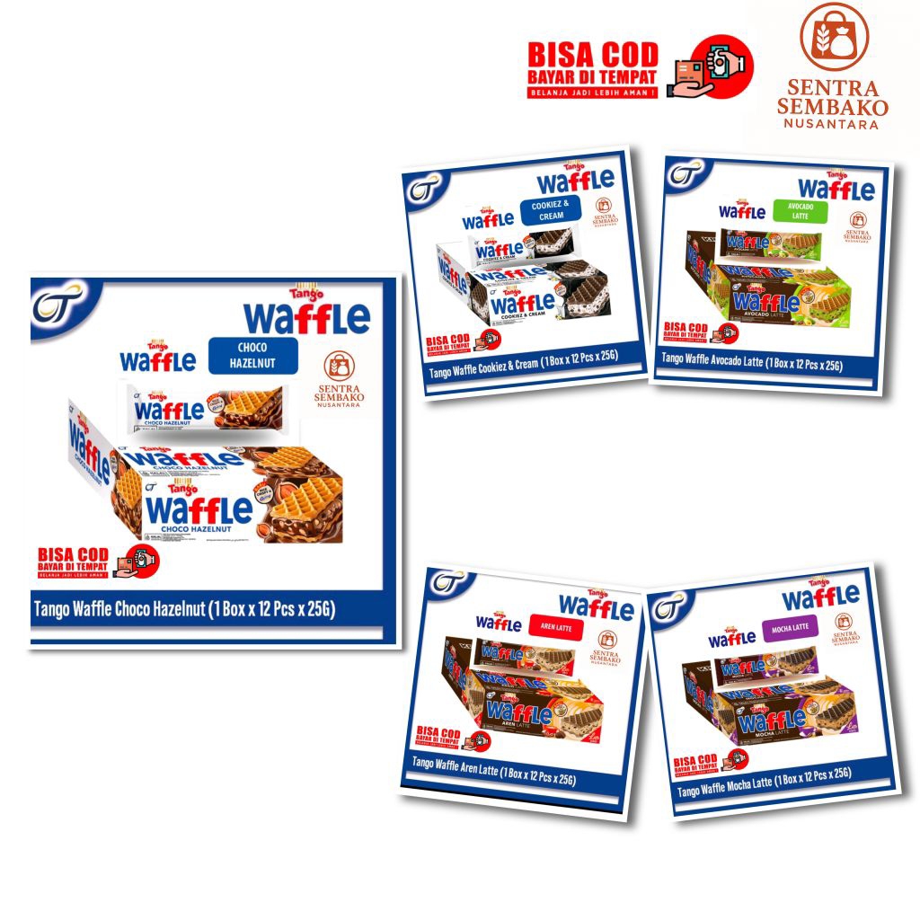 

Tango Waffle – Choco Hazelnut, Cookies & Cream, Avocado Latte, Aren Latte, Mocha Latte | 1 Box Isi 12 Pcs x 25g | Packing Aman, Halal, Exp Jauh, Ecer 2500/3000