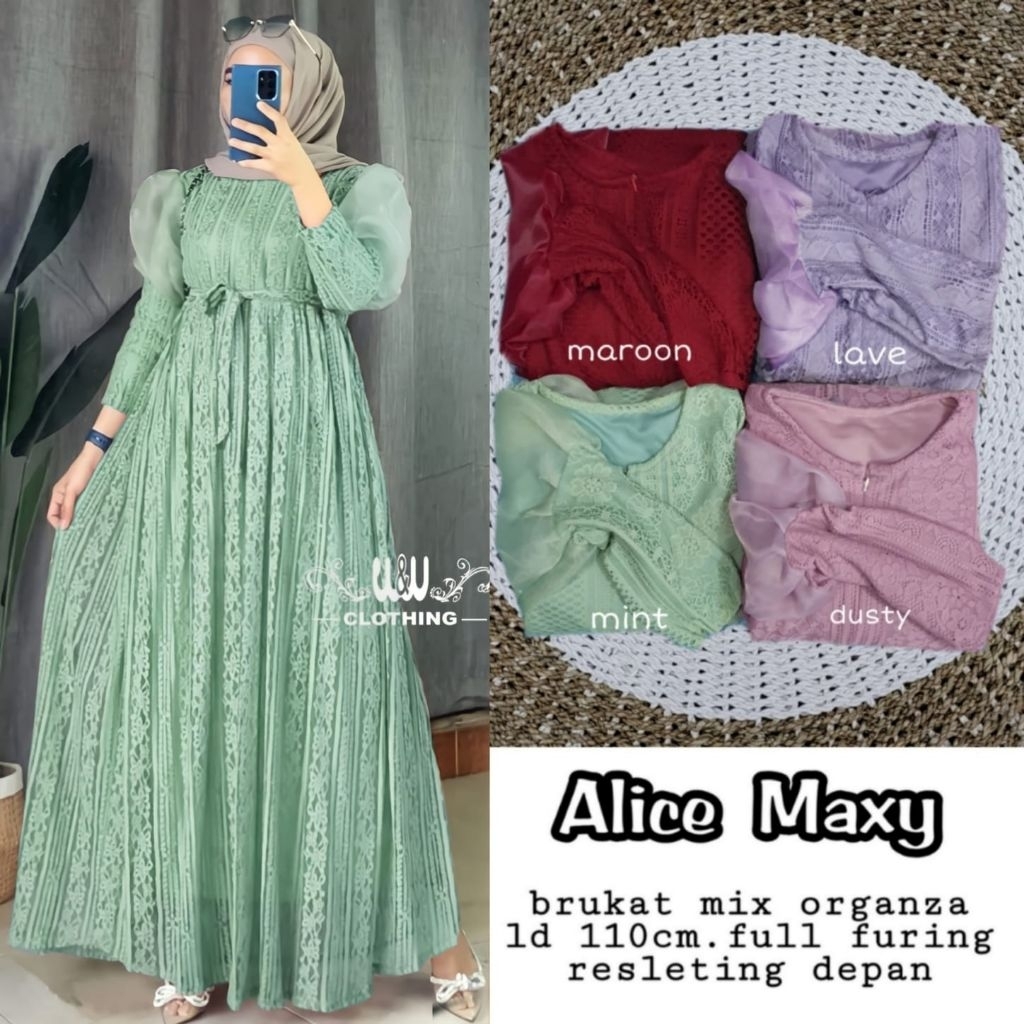 gamis brukat Alice maxy dress kondangan jumbo resleting depan busui