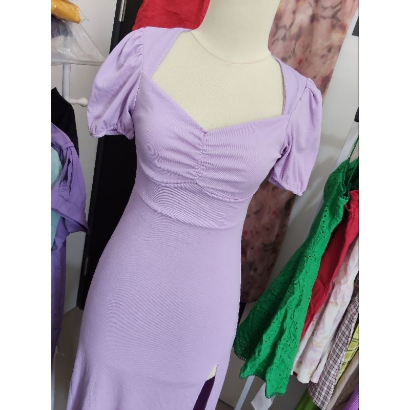 Gaun maxi ungu musim panas wanita | lengan pendek