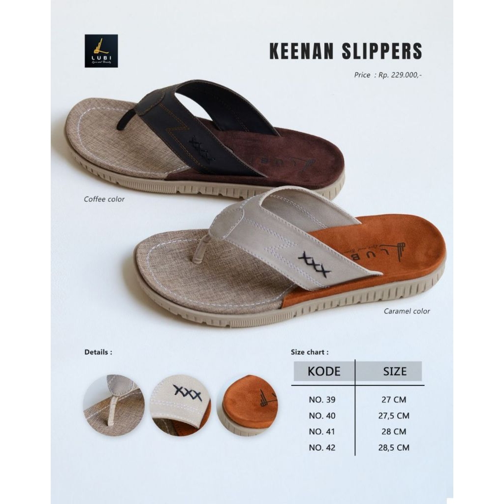 Lubi Keenan Slippers | Sandal Lubi Premium | Sandal Santai | Slippers Caramel | Slippers Coffee |