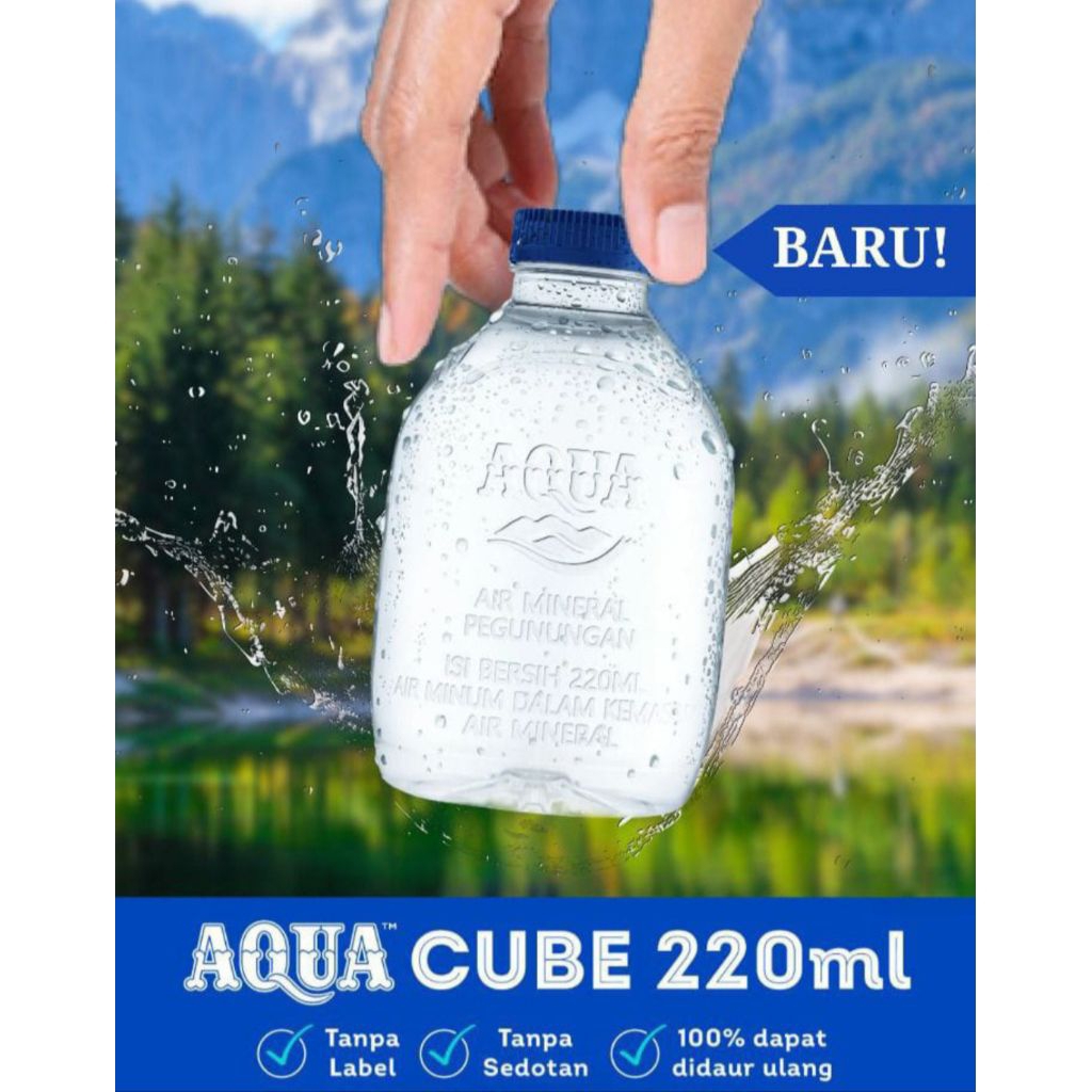 

Minuman air minum mineral dalam kemasan halal MUI AQUA botol mini cube kemasan 24pcs x 220ml