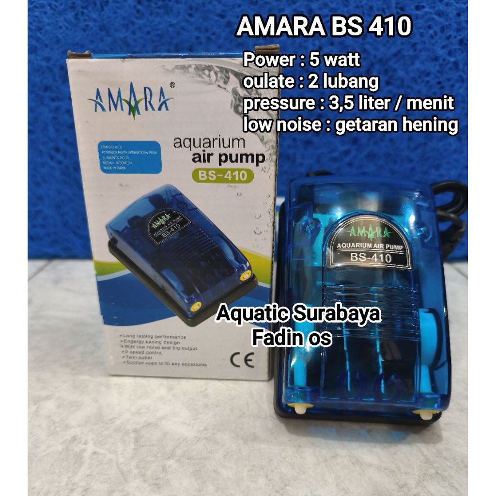 AMARA BS 410 AERATOR AIR PUMP AQUARIUM 2 LUBANG SILENT LOW WATT POMPA GELEMBUNG UDARA AQUARIUM AMARA