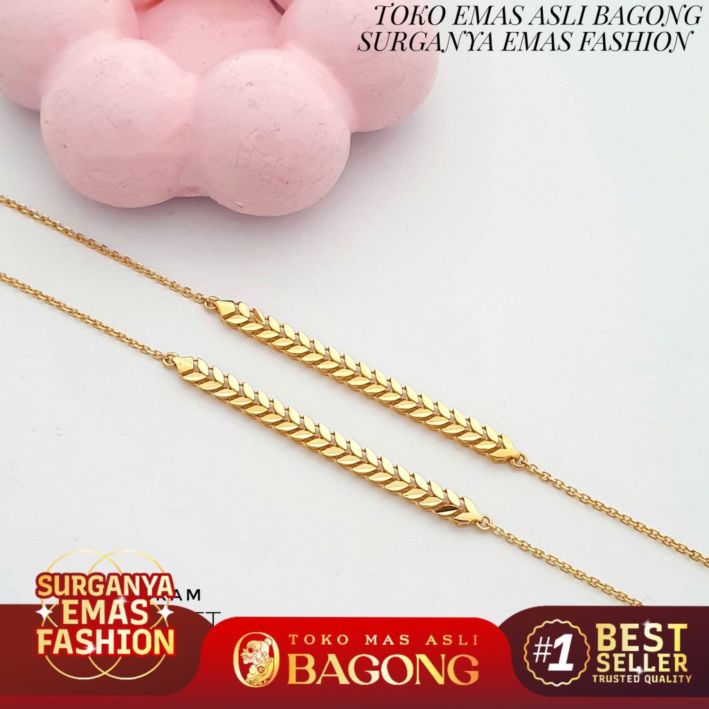 GELANG FASHION BRACELET RANTAI DAUN SERUT YELLOWGOLD KUNING 17K/750 - ASLI BAGONG GOLD BAGONG EMAS