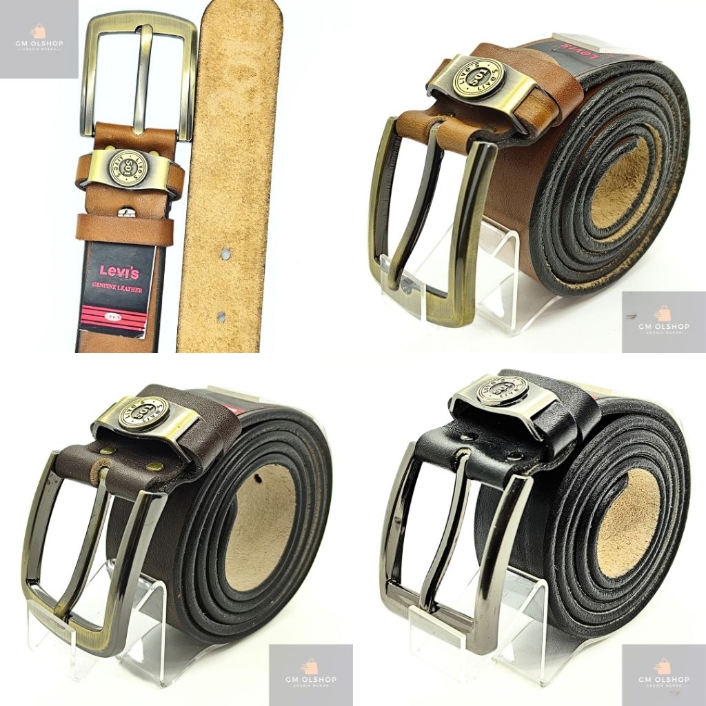 gesper sabuk ikat pinggang kulit asli selapis jarum pria anak muda 29A