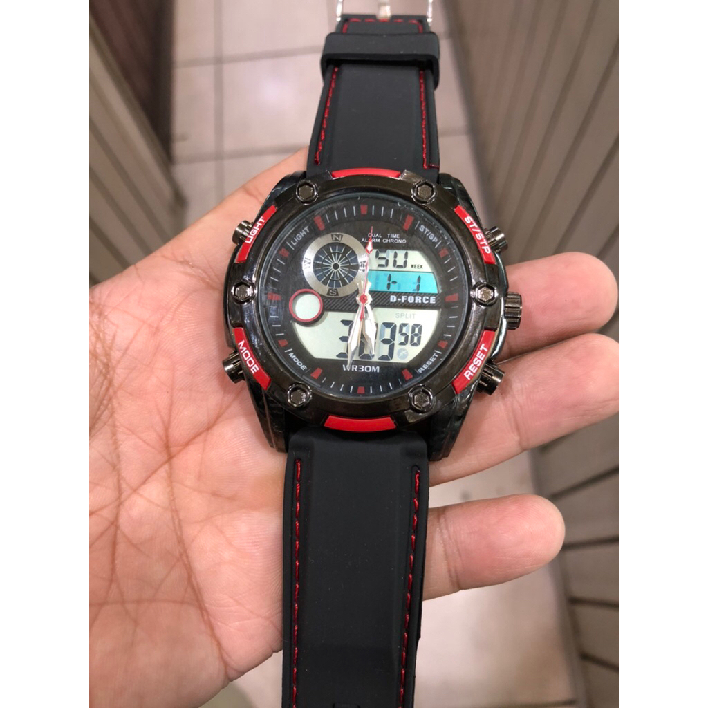 jam tangan pria sport dual time D force fashion pria