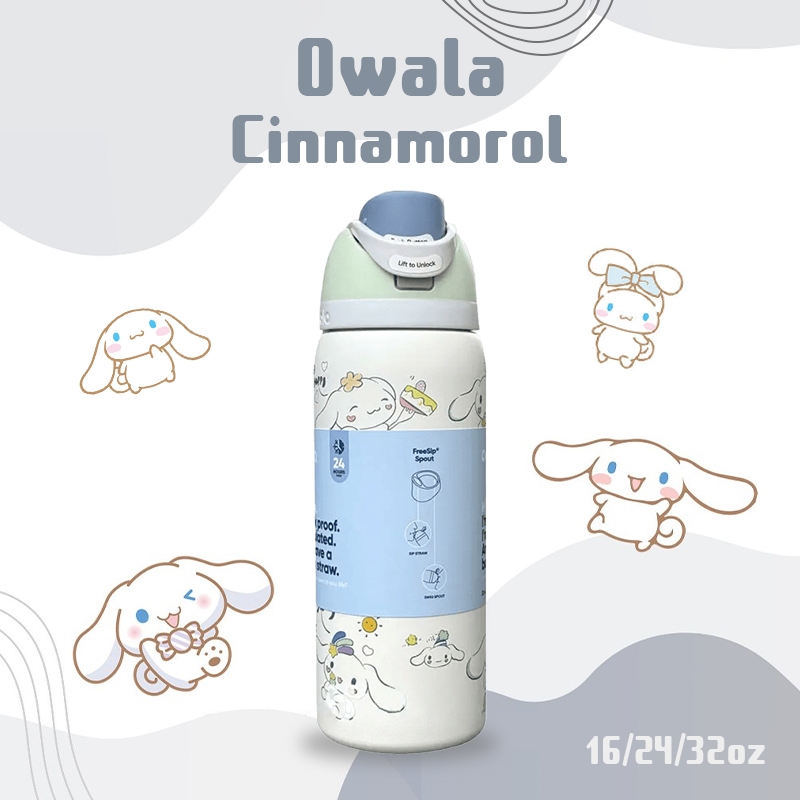 Owala Free Sip 16-32oz Cinnamoroll Print Double-Wall Vacuum Insulated Water Bottle - Leak-Proof Trav