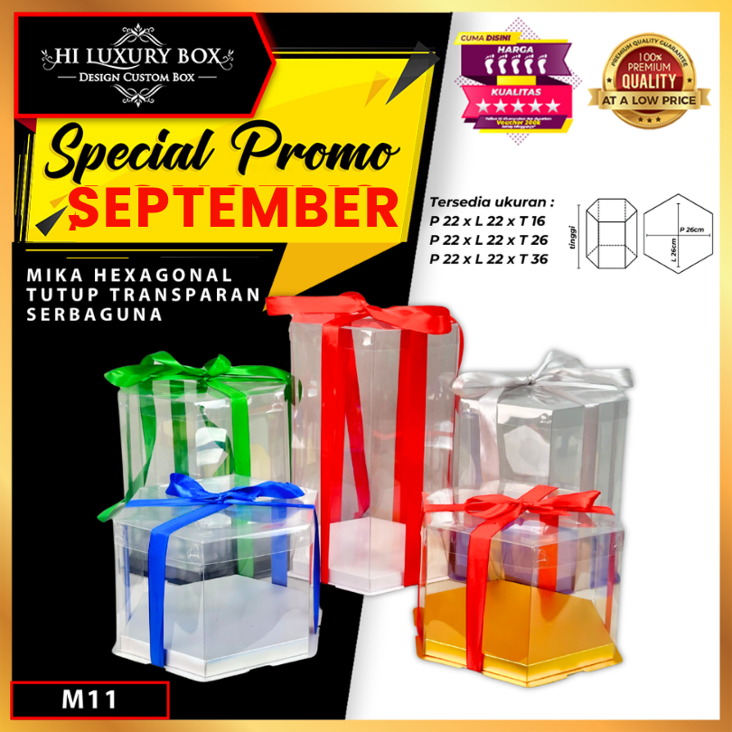 

Box Mika Hexagonal - Cake Box - Box Segi Enam Kue Mika Transparan Dus Hadiah Hantaran-22X22 -Tutup Mika M11