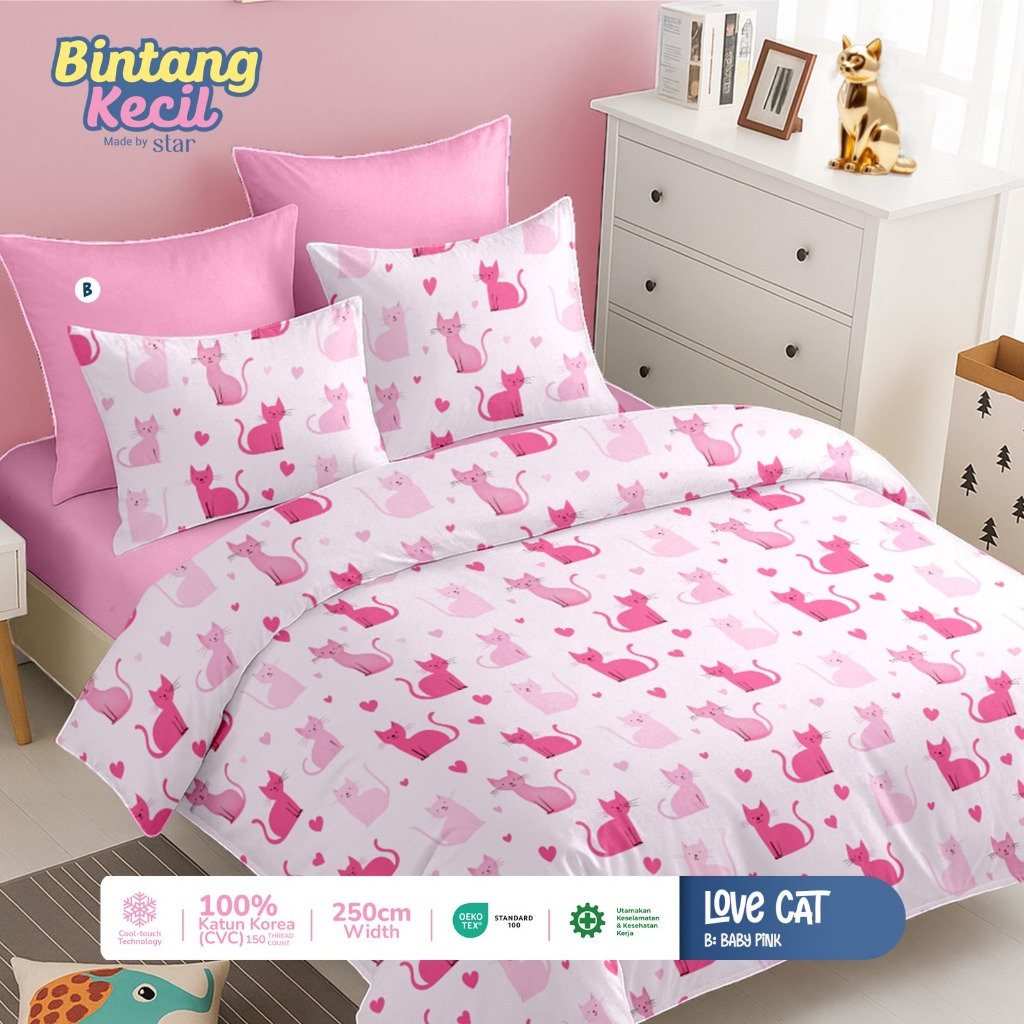 KAIN SPREI METERAN KATUN CVC MOTIF LOVE CAT