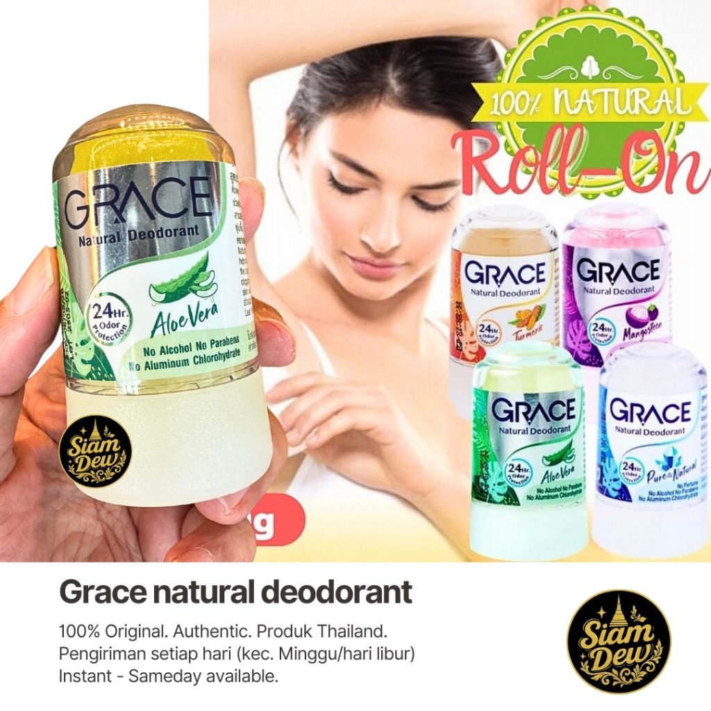 [Asli Thailand] deodorant THAI GRACE deo natural 24 hours protection roll on antiperspirant