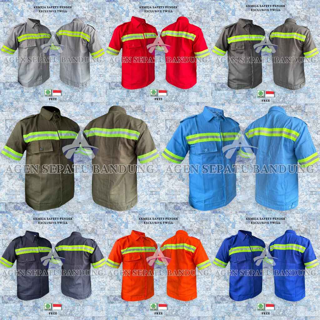 Baju safety lengan pendek seragam kerja proyek kemeja safety premium