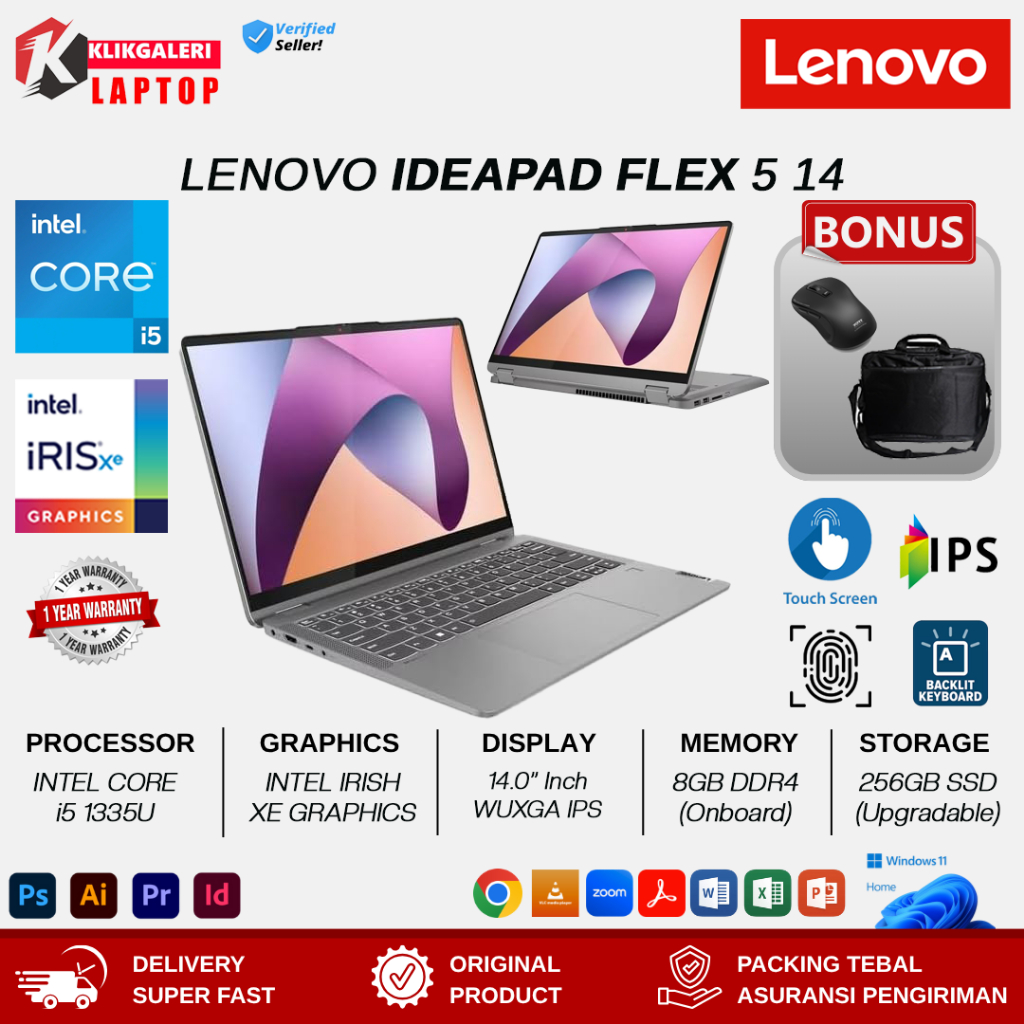 Laptop 2in1 Lenovo Ideapad Flex 5 14 Intel Core i5 1335U 8GB 1TB SSD 14 Inch WUXGA IPS Touchscreen