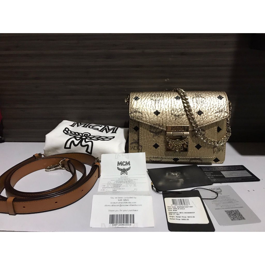 MCM Metis Patricia Visetos Gold Crossbody Bag