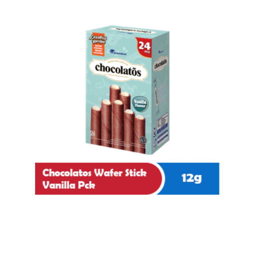 

Chocolatos Wafer Stick Vanilla 24 pcs – Wafer Premium Isi Krim Vanila Lembut