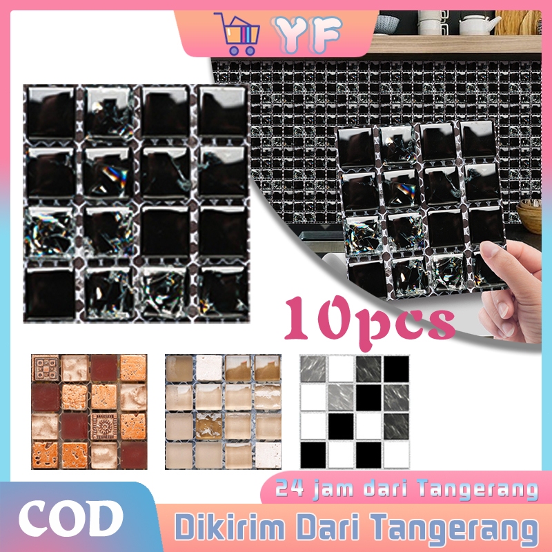 10Pcs Sticker Lantai Kamar Motif Keramik Sticker Lantai Kamar Mandi Walpeper
