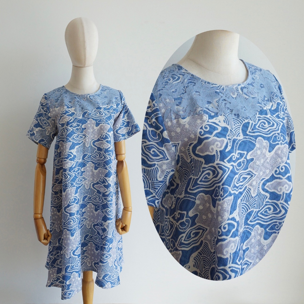 Benangsari Widia Mega Mendung Dress Batik Katun Dobby Terusan Wanita Longgar Loose