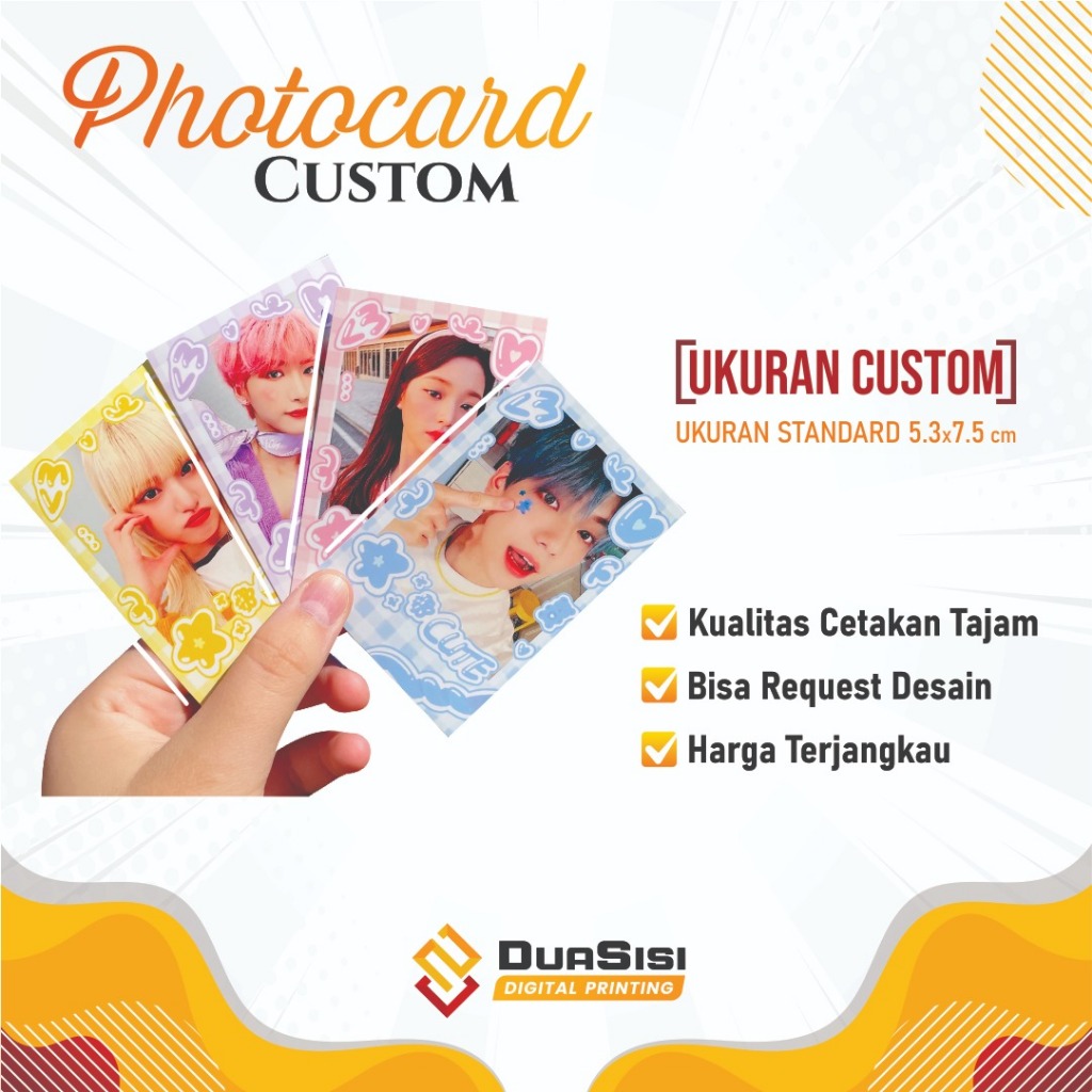 

PHOTOCARD CUSTOM TERMURAH | Ukuran Standar 5.3x7.5 cm | Kualitas Cetakan Tajam Bisa Request Desain Harga Terjangkau