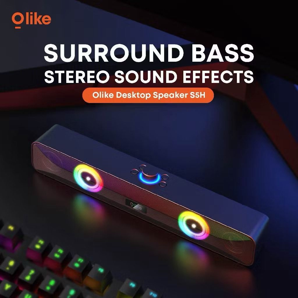 OLIKE S5H + RGB  Speaker Soundbar 1200mAh, Surround Sound 10W Subwoofer, Stereo Bass Max