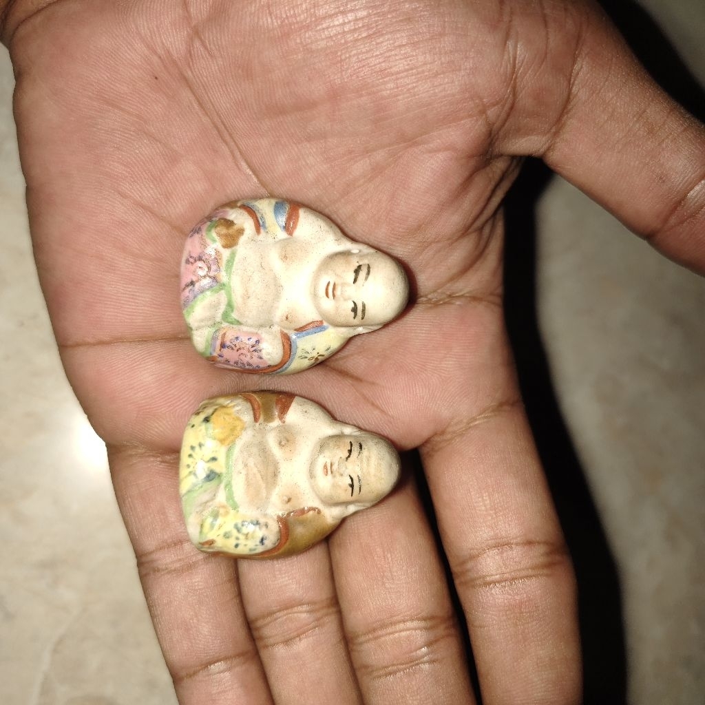 sepasang patung keramik kecil kuno jadul antik