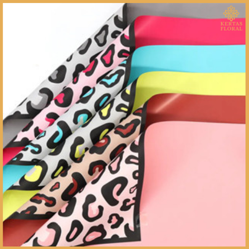 

Flower wrapping motif macan tutul leopard skin Kertas buket bunga KB6100