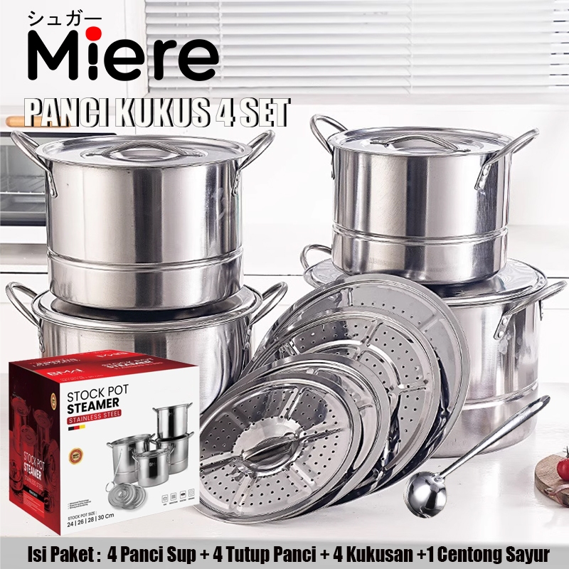 BMW Original Pot Steamer 4 Set Panci Kukus 4 Set Panci Dandang Stainless Steel Stock Pot Steamer Sta