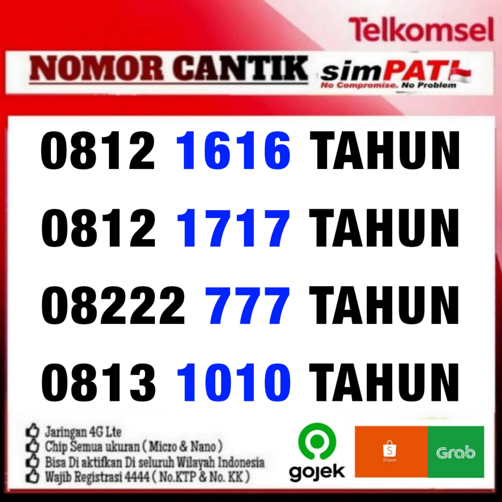 Nomor Cantik Telkomsel Simpati Loop AS 4G TAHUN - 1999 1998 1997 1996 1995 1994 1993 1992 1991 1990 