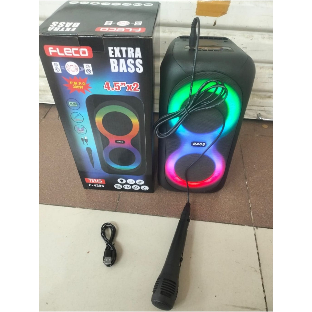 Fleco speaker karaoke bluetooth F-4295 speaker party extra bass 4.5"×2