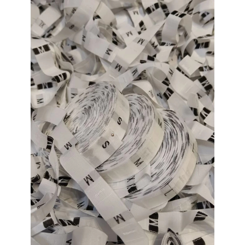 Label Size Bordir Woven @1 Roll (500pcs)Putih hitam Label Size Angka Huruf Ukuran Pakaian Jahit