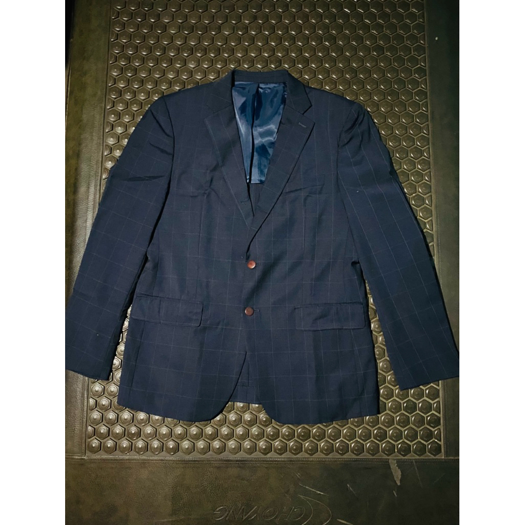 BLAZER JAS UNIK NAVY BRANDED MEWAH SPAO FOR MEN motif kotak besar