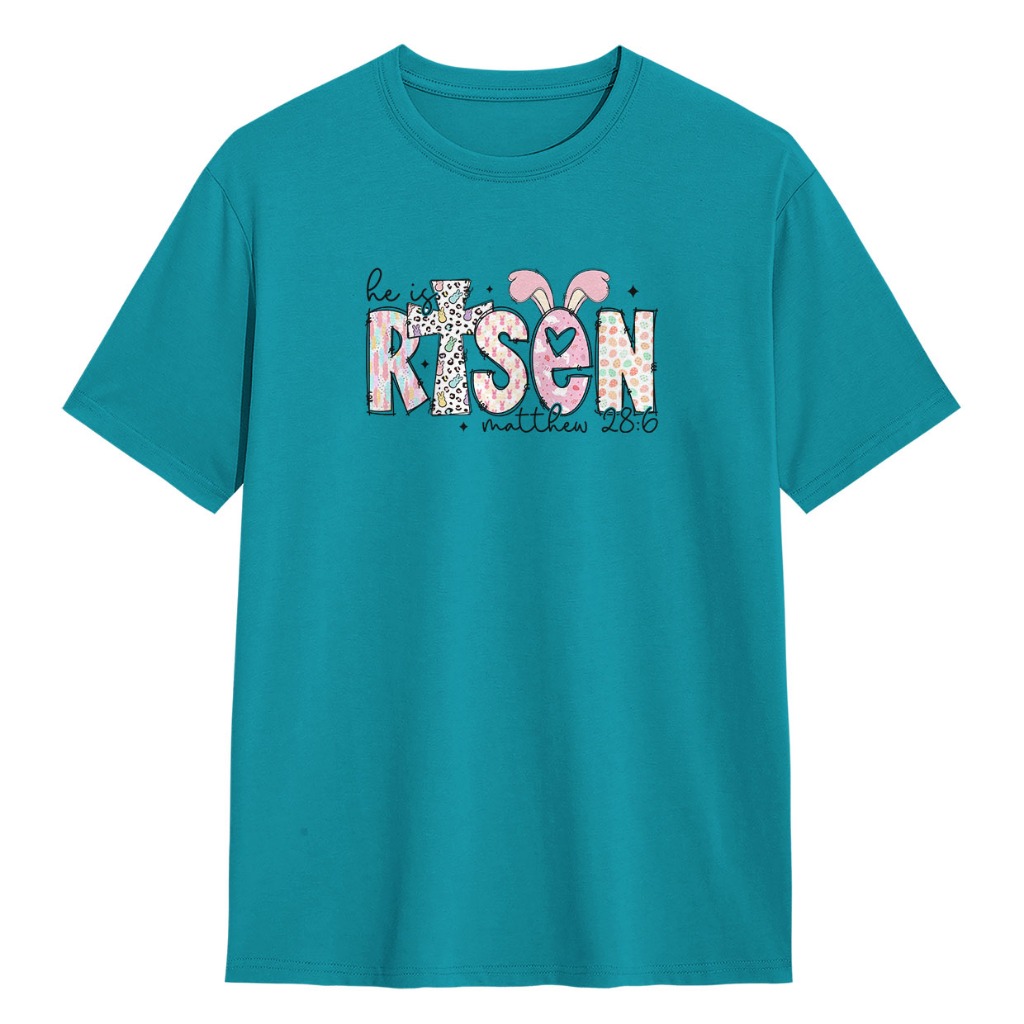 Part 1 Kaos He Is Risen Matthew 28 Bunny T-shirt Distro Unisex Pria Wanita Baju Rohani Kristen Katol